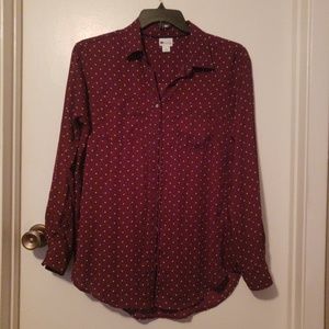 Maroon polka dot button down
